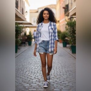 Old Navy Blue Plaid Button Down Shirt